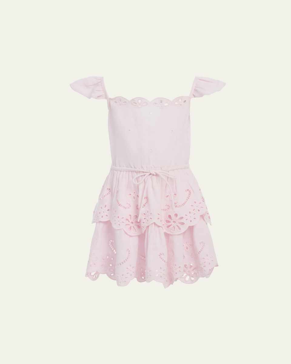 Girl's Eyelet Embroidered Scallop Dress, Size 2-1